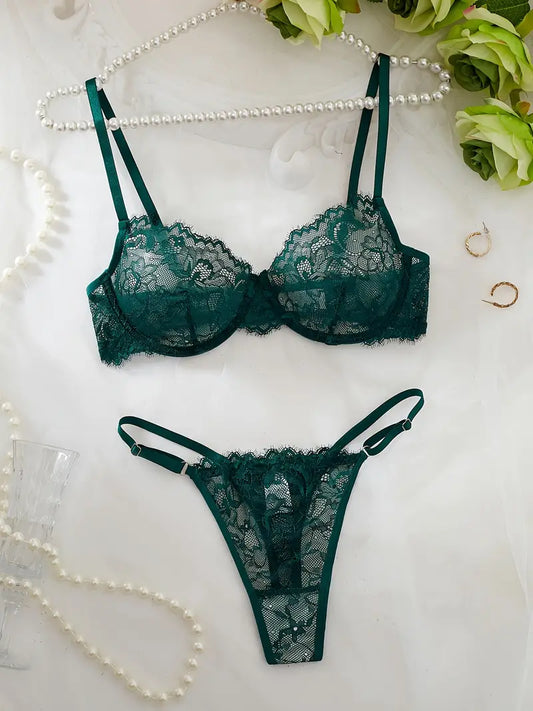 Ženski Seksi Čipkani Komplet – 2 Dela, Crveni